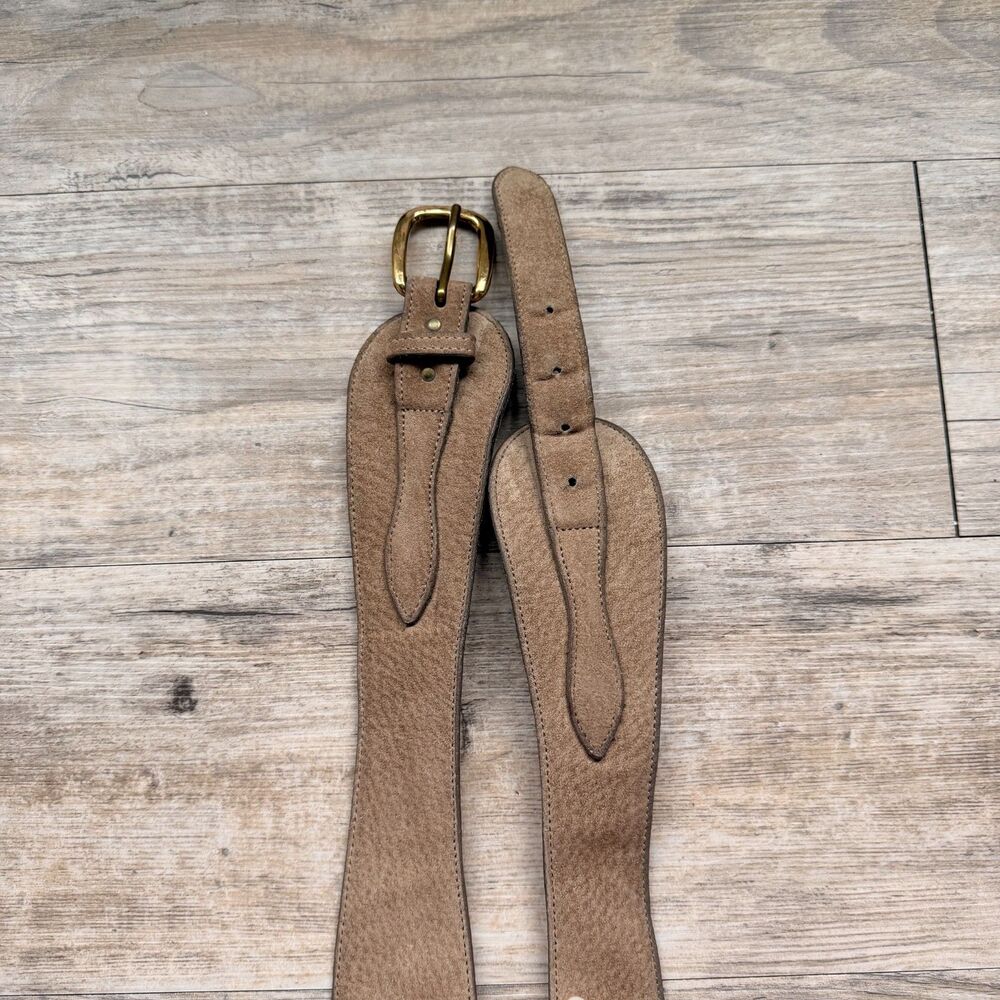 Vintage Wide Suede Waist Belt Tan Leather Statement Belt Buckle Medium Western